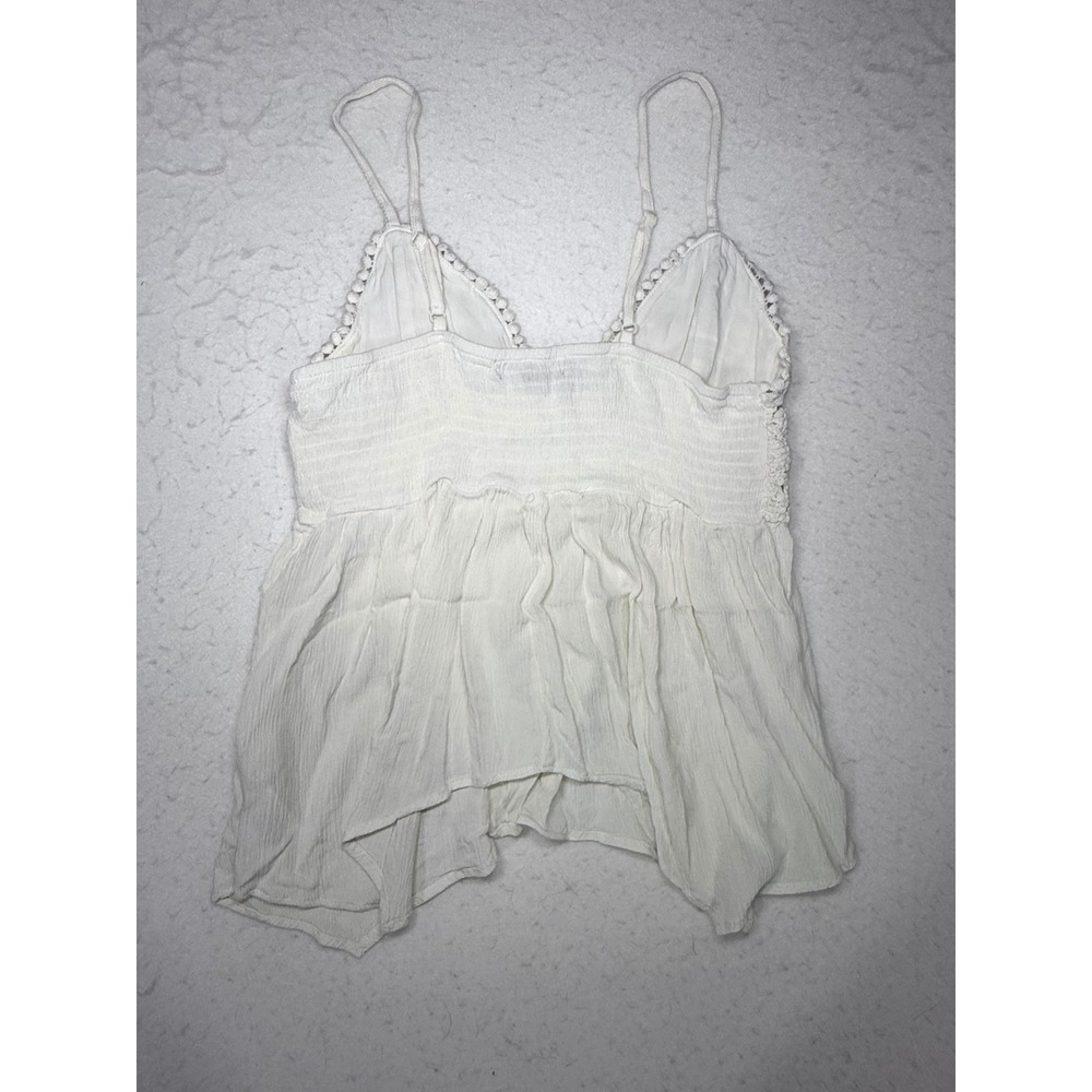 Almost Famous White Crochet Lace Boho Cami Top Sharkbite Hem Smocked Back Large - Picture 2 of 4